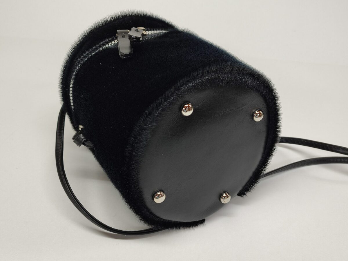 Black Fur Barrel Bag - Image 4