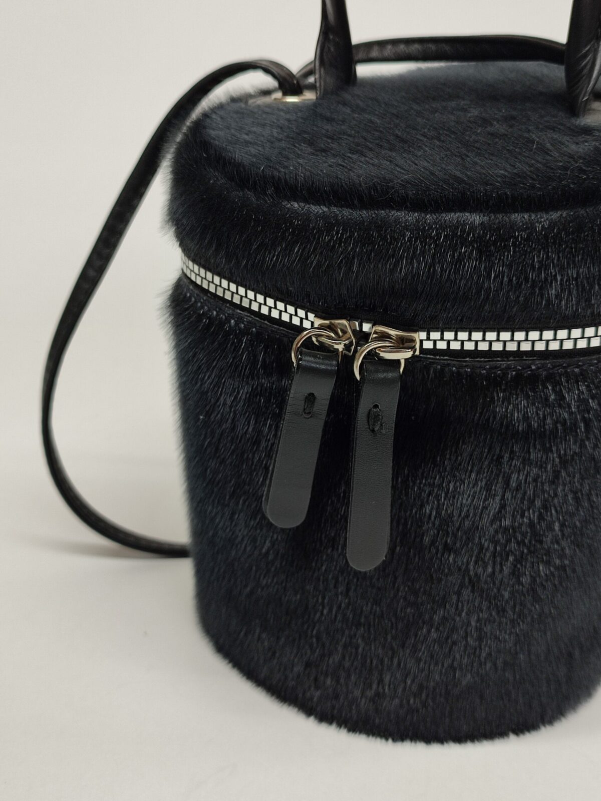 Black Fur Barrel Bag - Image 3