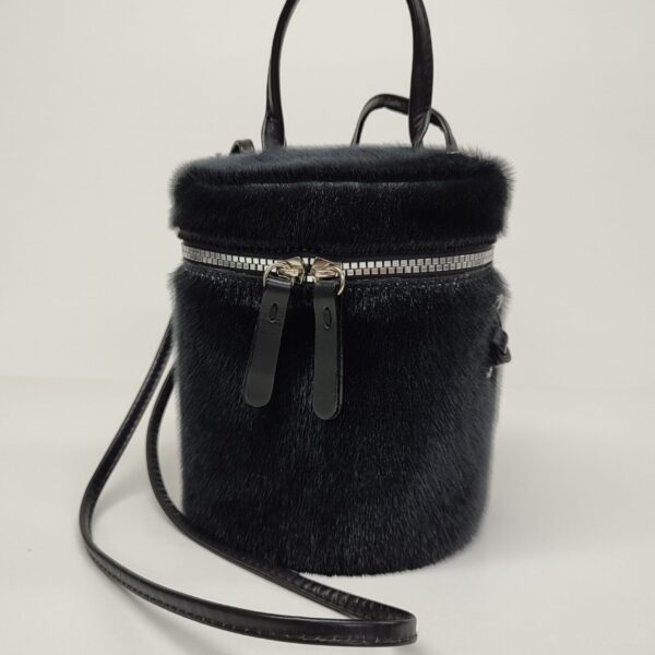 Black Fur Barrel Bag
