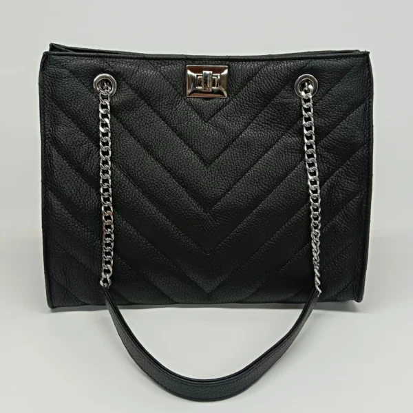 Grained Leather Diamonds Shopper Bag