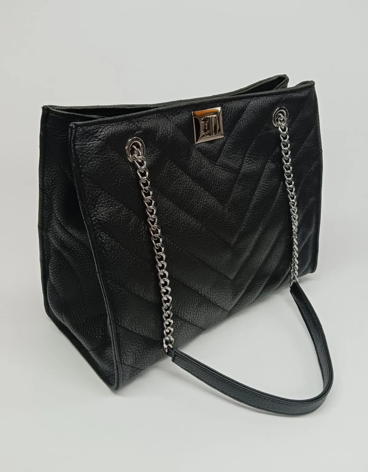 Grained Leather Diamonds Shopper Bag - Image 11