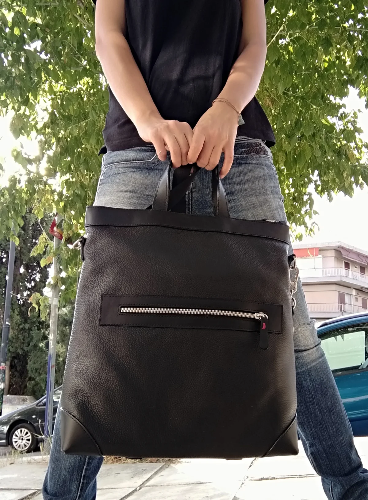 Double Style Grained Leather Bag - Image 5