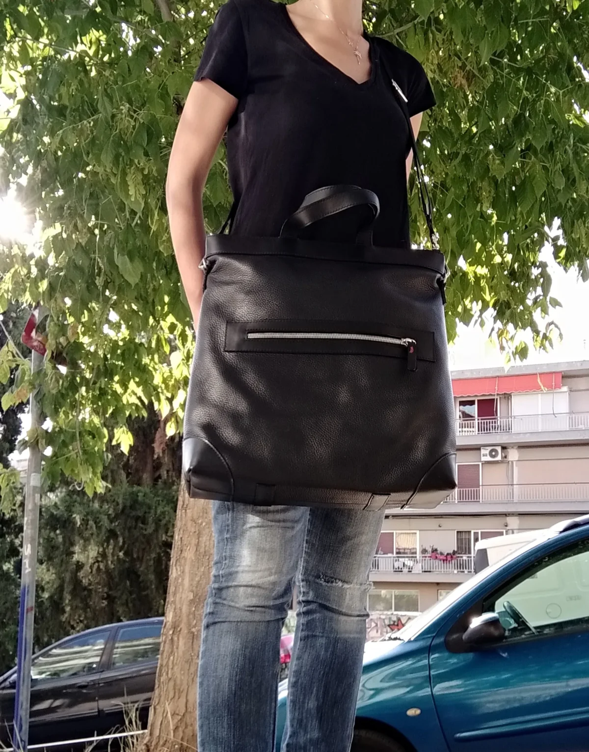 Double Style Grained Leather Bag - Image 4