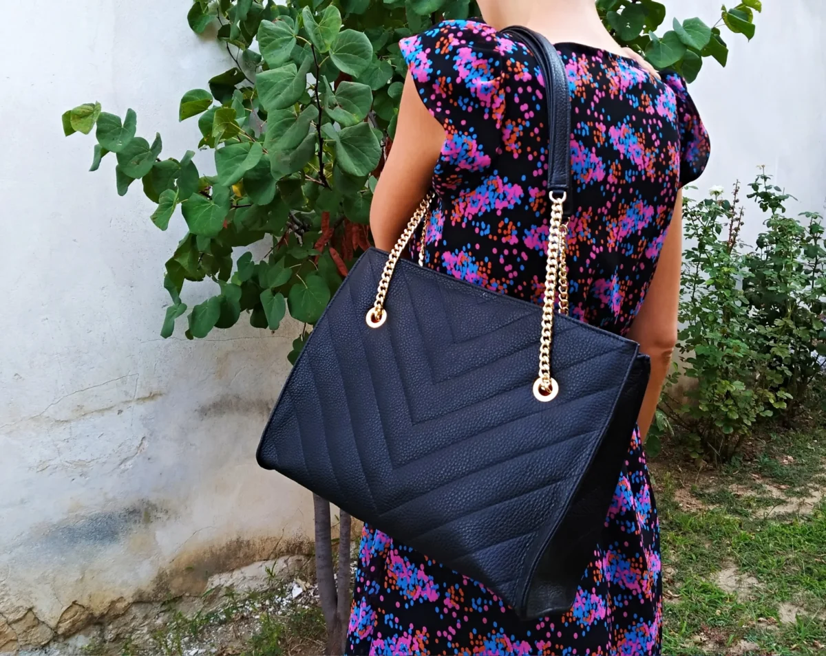 Grained Leather Diamonds Shopper Bag - Image 2
