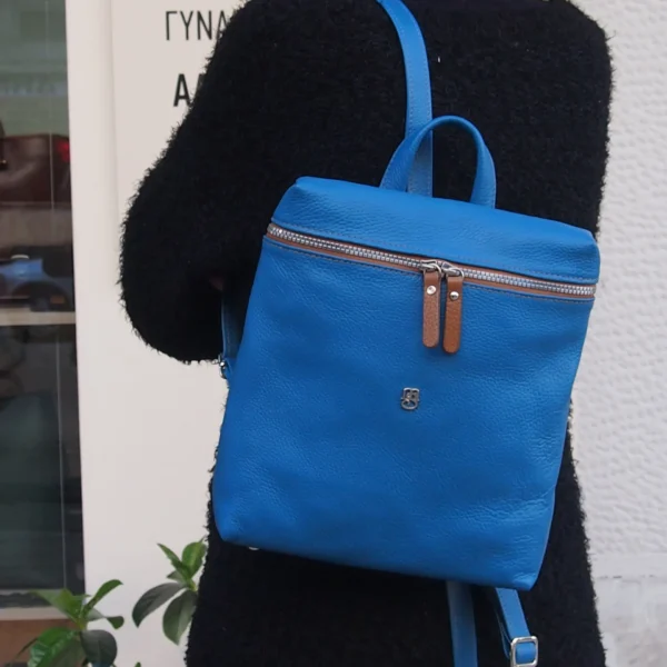 Deep Blue Genuine Leather Backpack