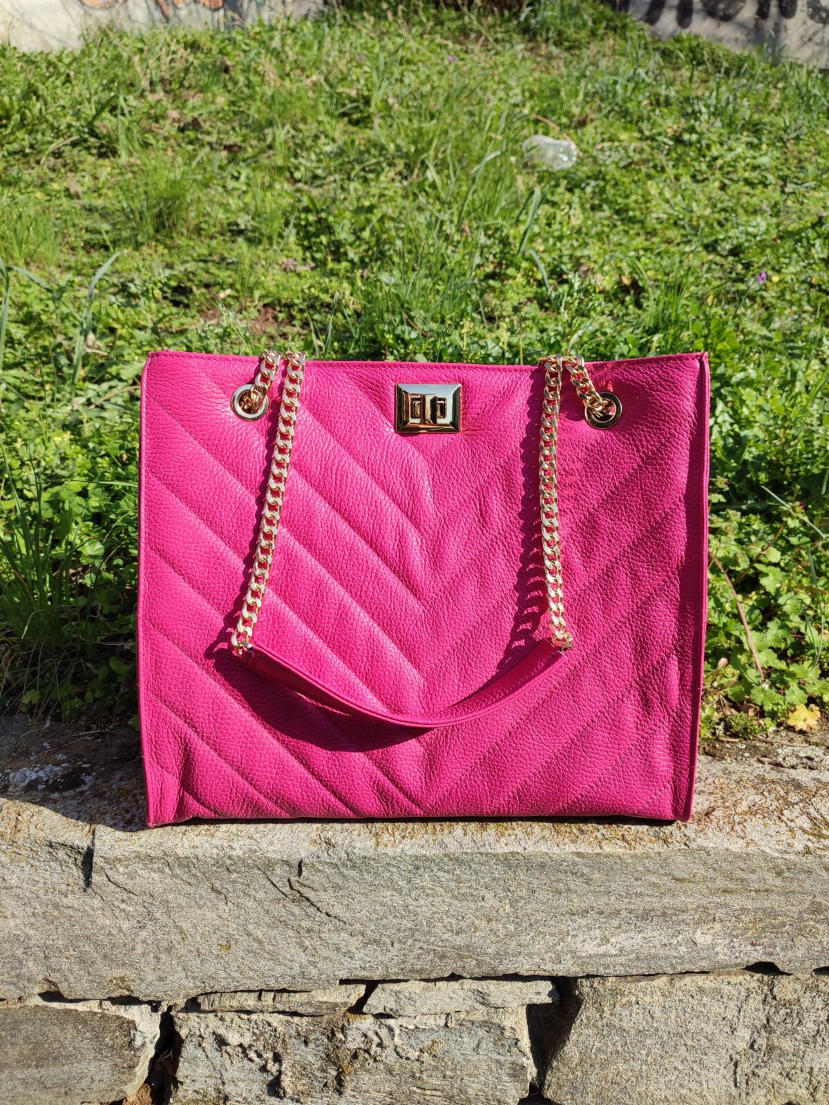 Grained Leather Diamonds Shopper Bag - Image 5