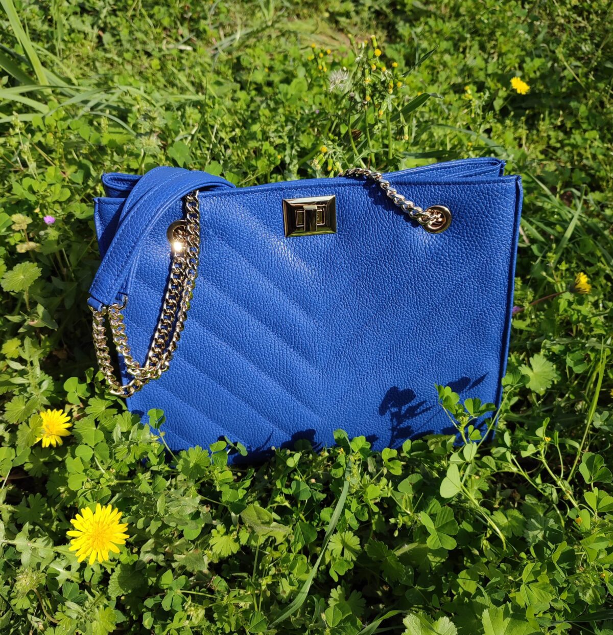 Grained Leather Diamonds Shopper Bag - Image 4
