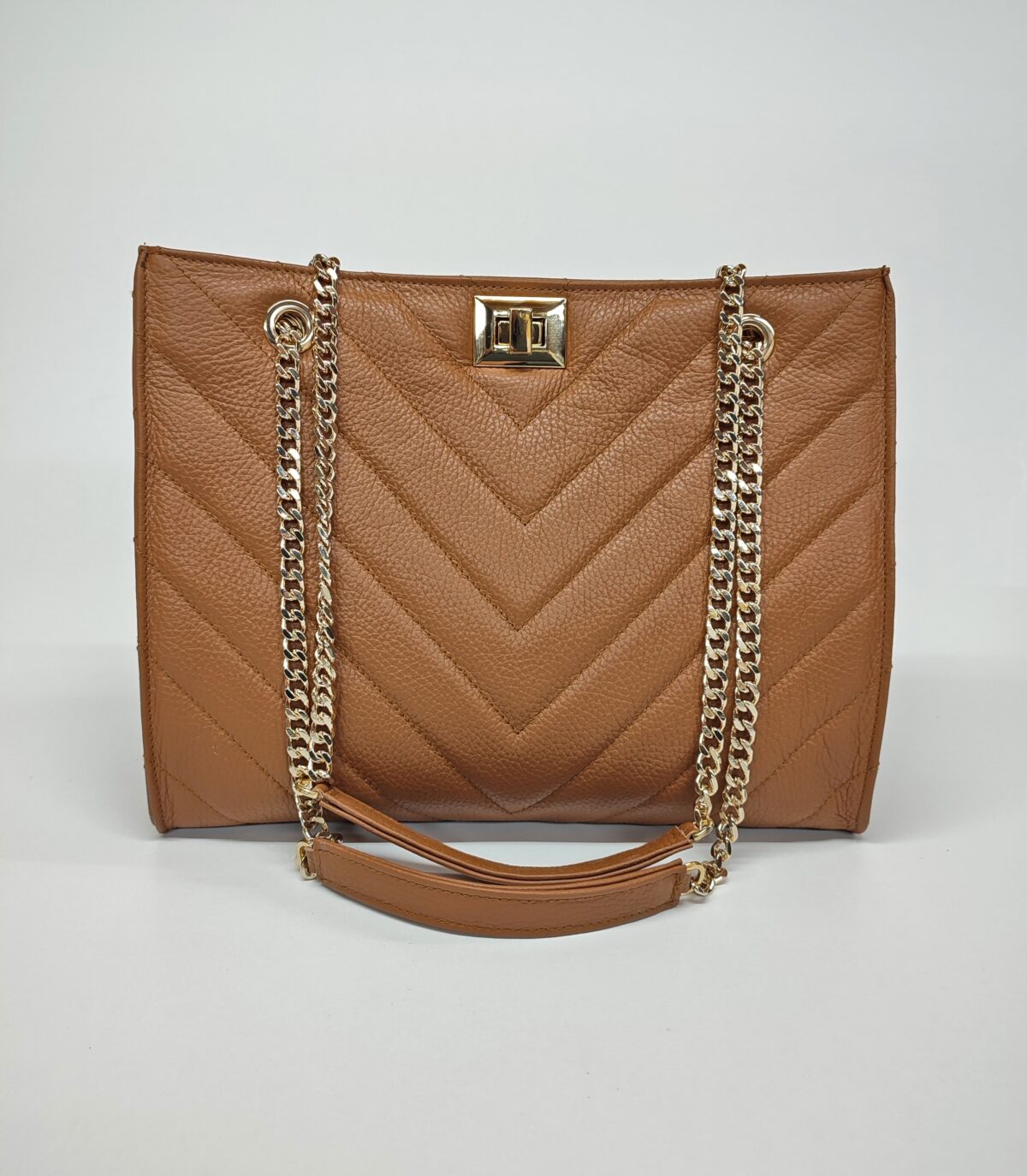 Grained Leather Diamonds Shopper Bag - Image 6