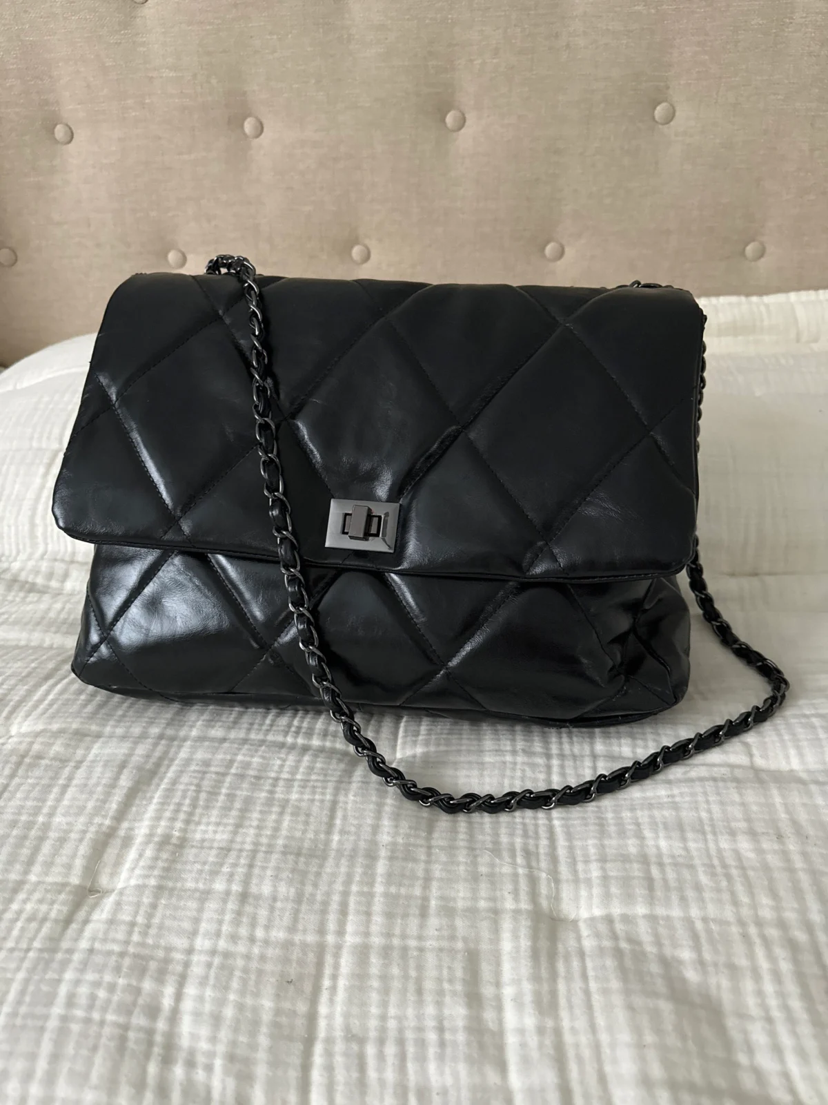 Large Diamonds Genuine Leather Bag - Image 7