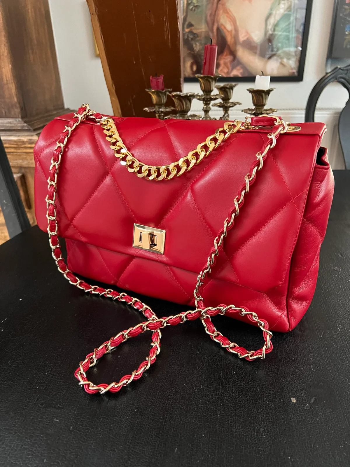 Large Diamonds Genuine Leather Bag - Image 8