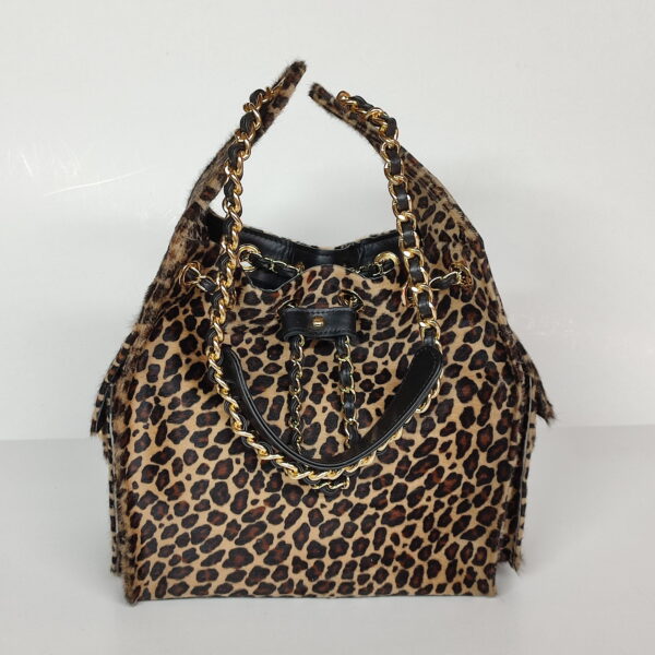 Leopard Fur Luxury Bucket Bag (Medium Size)