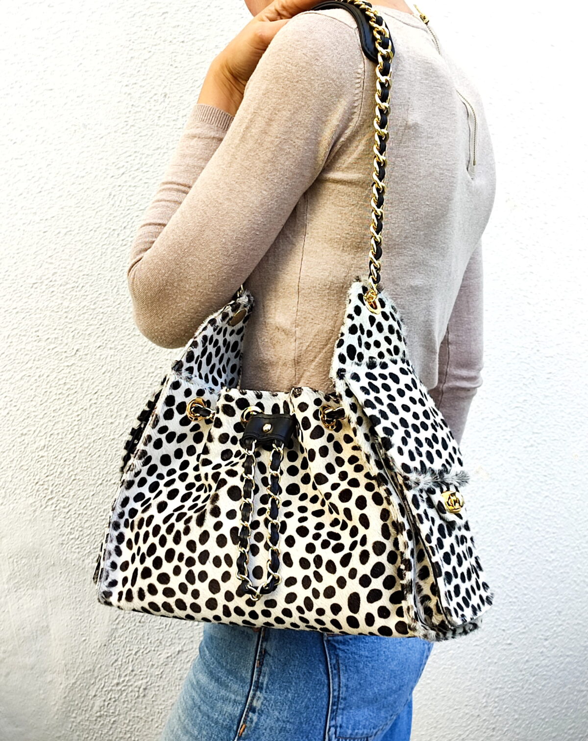 Animal Print Fur Luxury Bucket Bag (Large Size) - Image 5