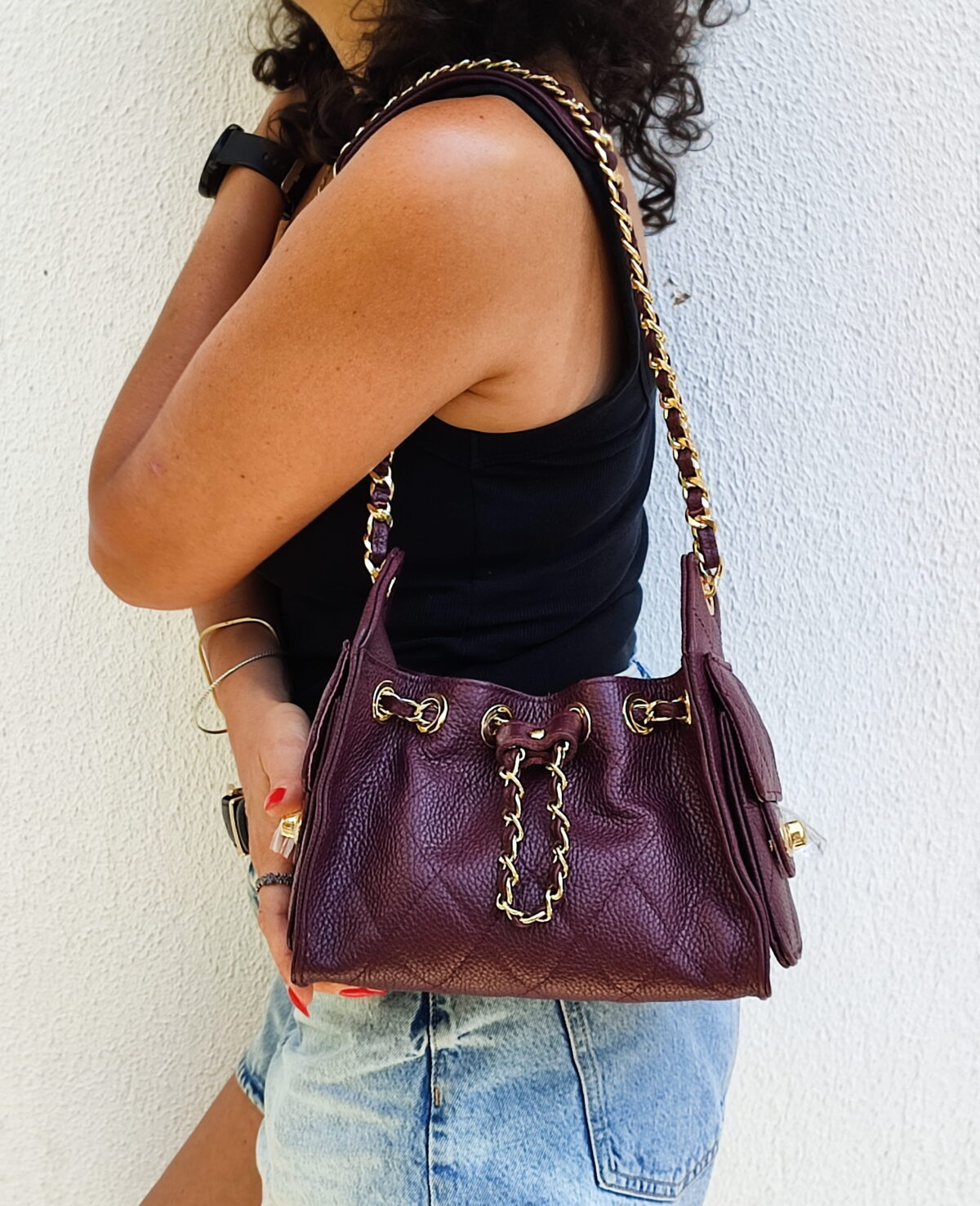 Maroon Luxury Bucket Bag - Image 2