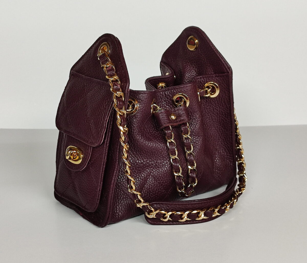 Maroon Luxury Bucket Bag - Image 7