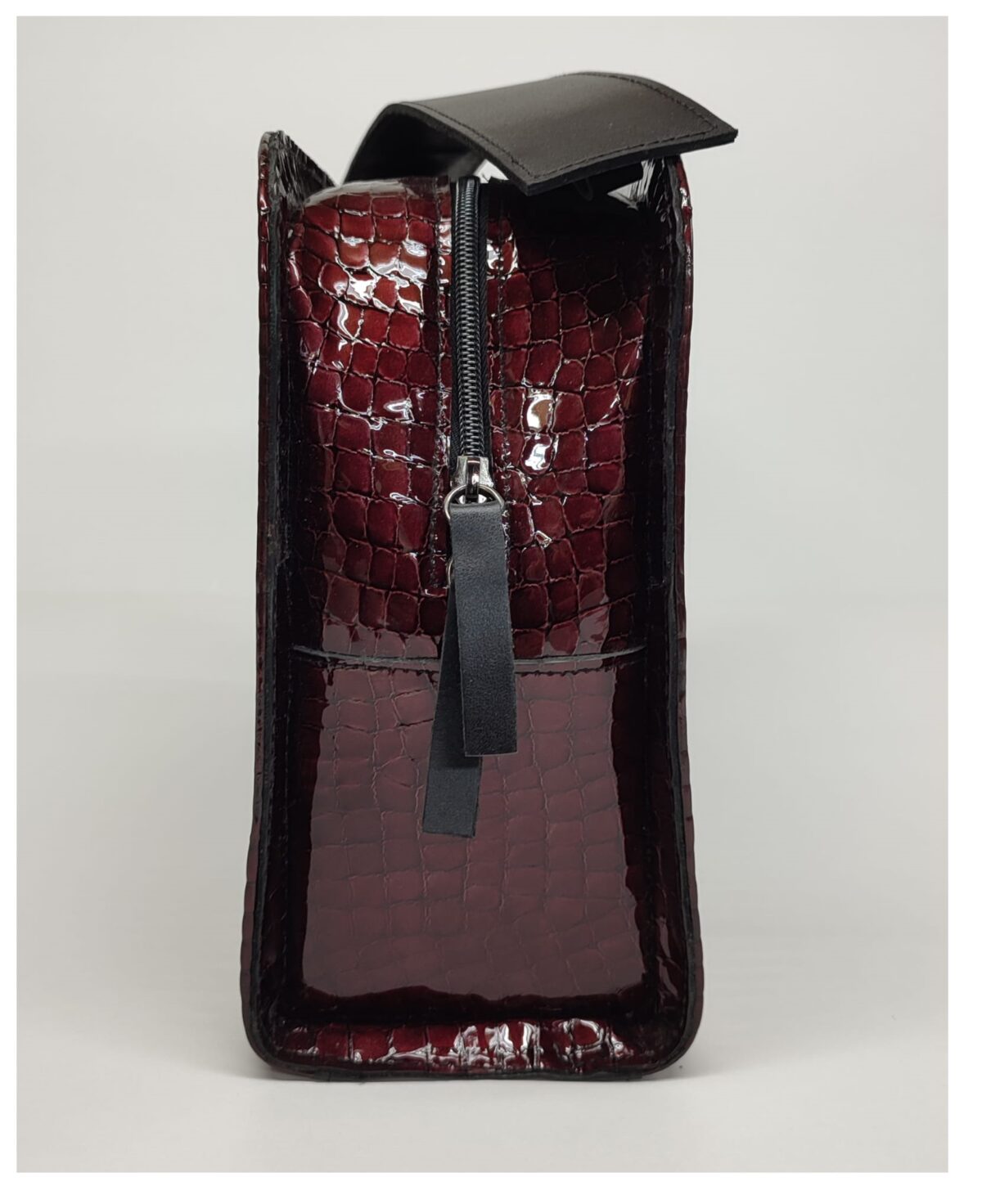 Shiny Burgundy Croc Handbag - Image 3