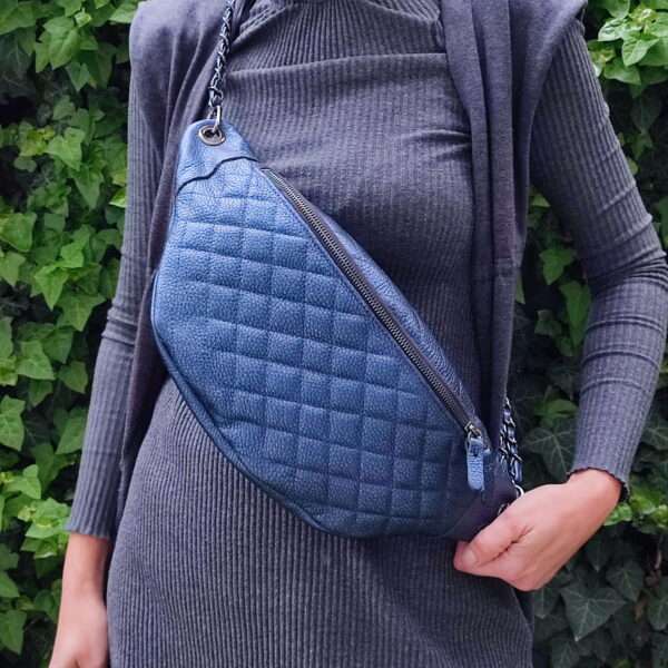 Metallic Blue Large Leather Purse