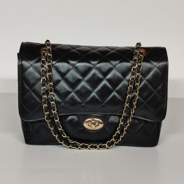 XL Metallic Black Leather Bag