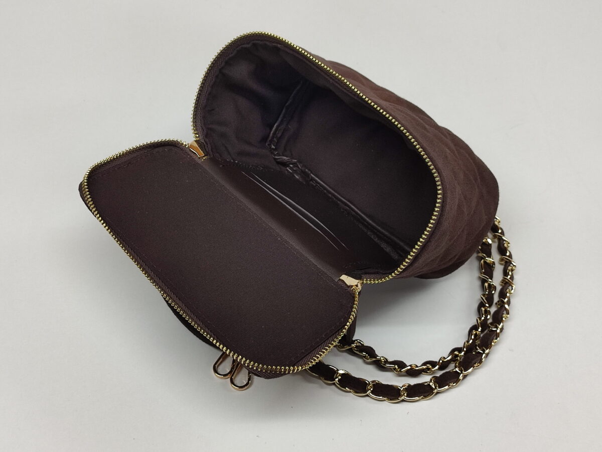 Quilted Brown Suede Barrel Bag - Image 4