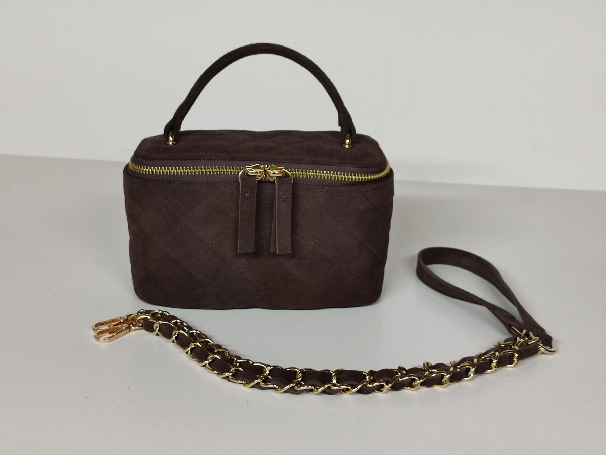 Quilted Brown Suede Barrel Bag - Image 6