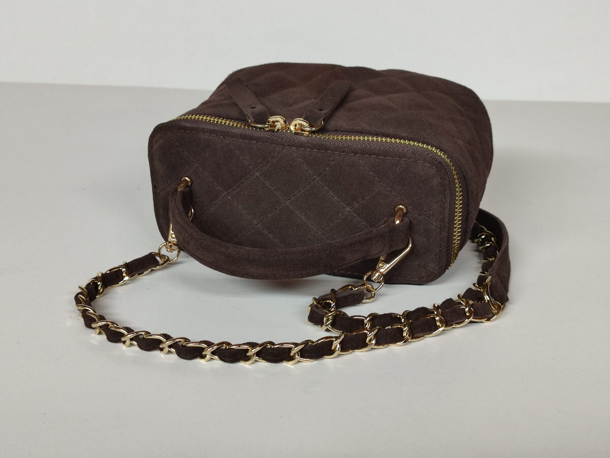 Quilted Brown Suede Barrel Bag - Image 5