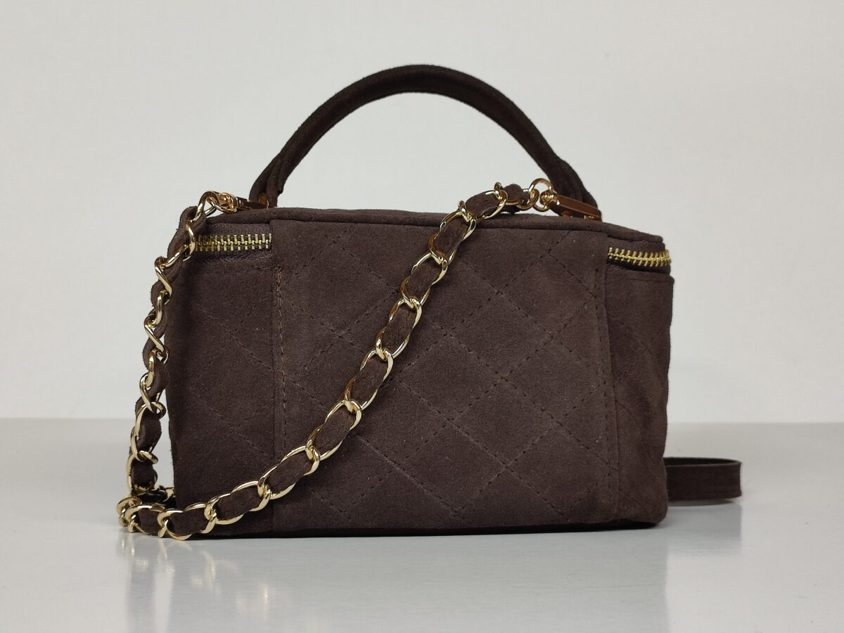 Quilted Brown Suede Barrel Bag - Image 3