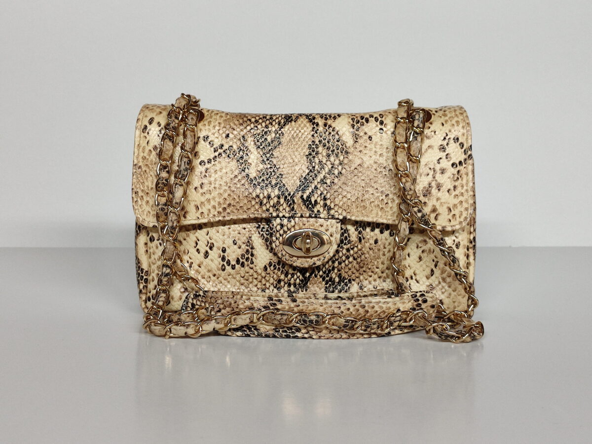 Beige Snake Shoulder Bag (Medium) - Image 5
