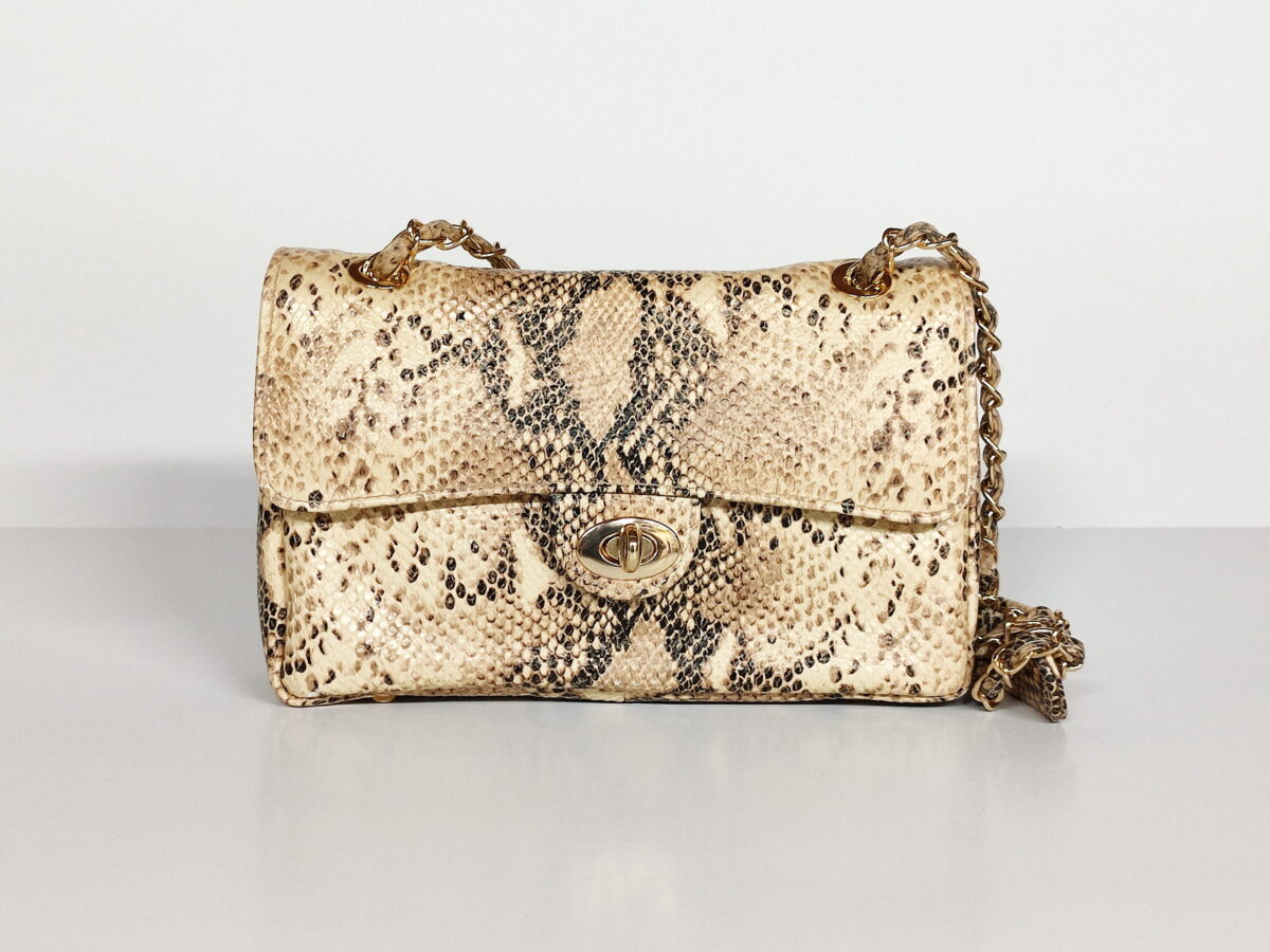 Beige Snake Shoulder Bag (Medium) - Image 2