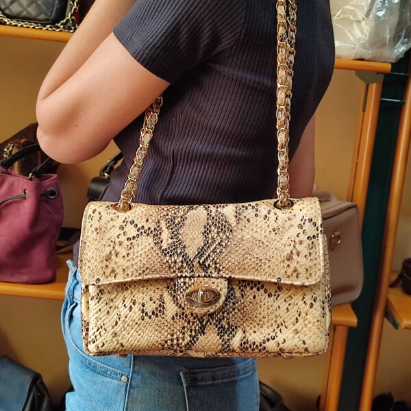 Beige Snake Shoulder Bag (Medium)