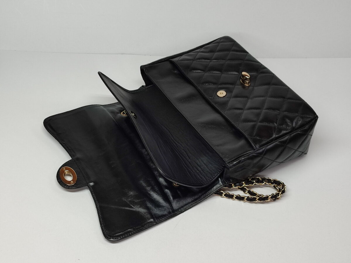 XL Metallic Black Leather Bag - Image 4