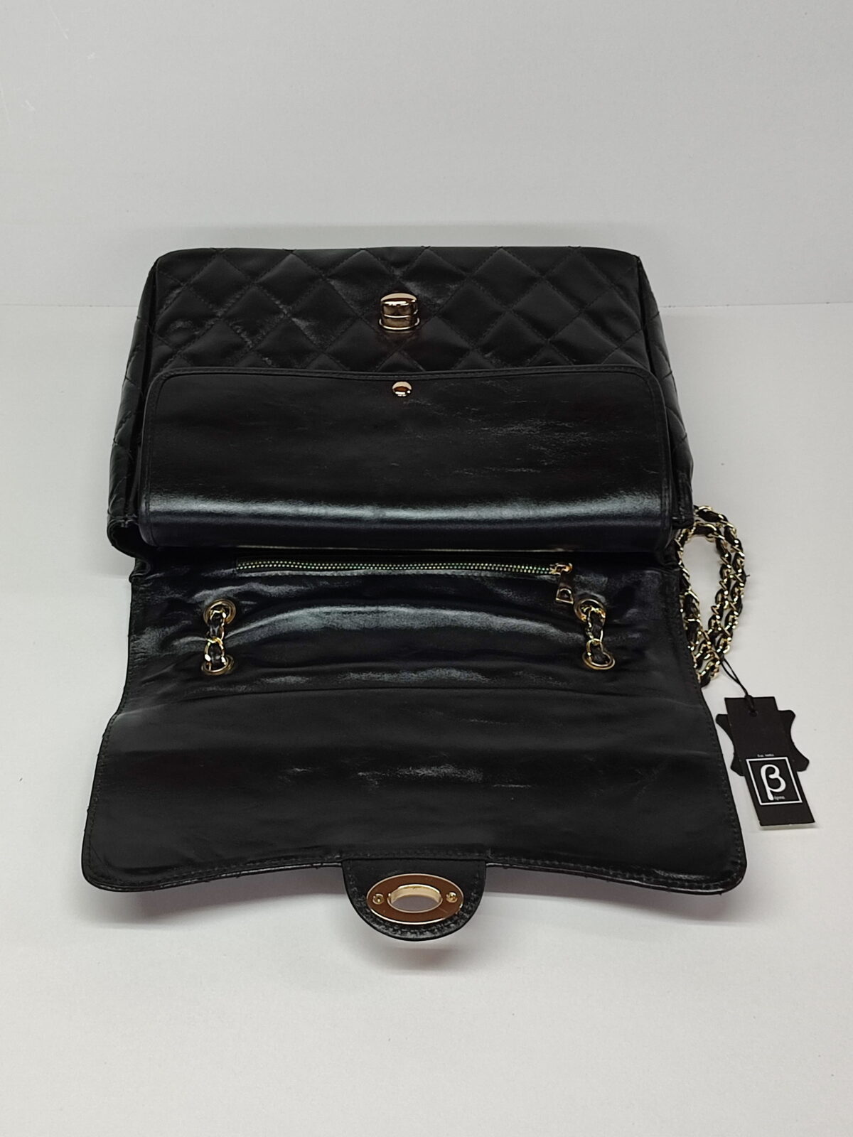 XL Metallic Black Leather Bag - Image 3