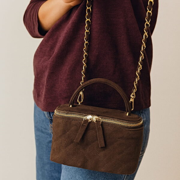 Quilted Brown Suede Barrel Bag